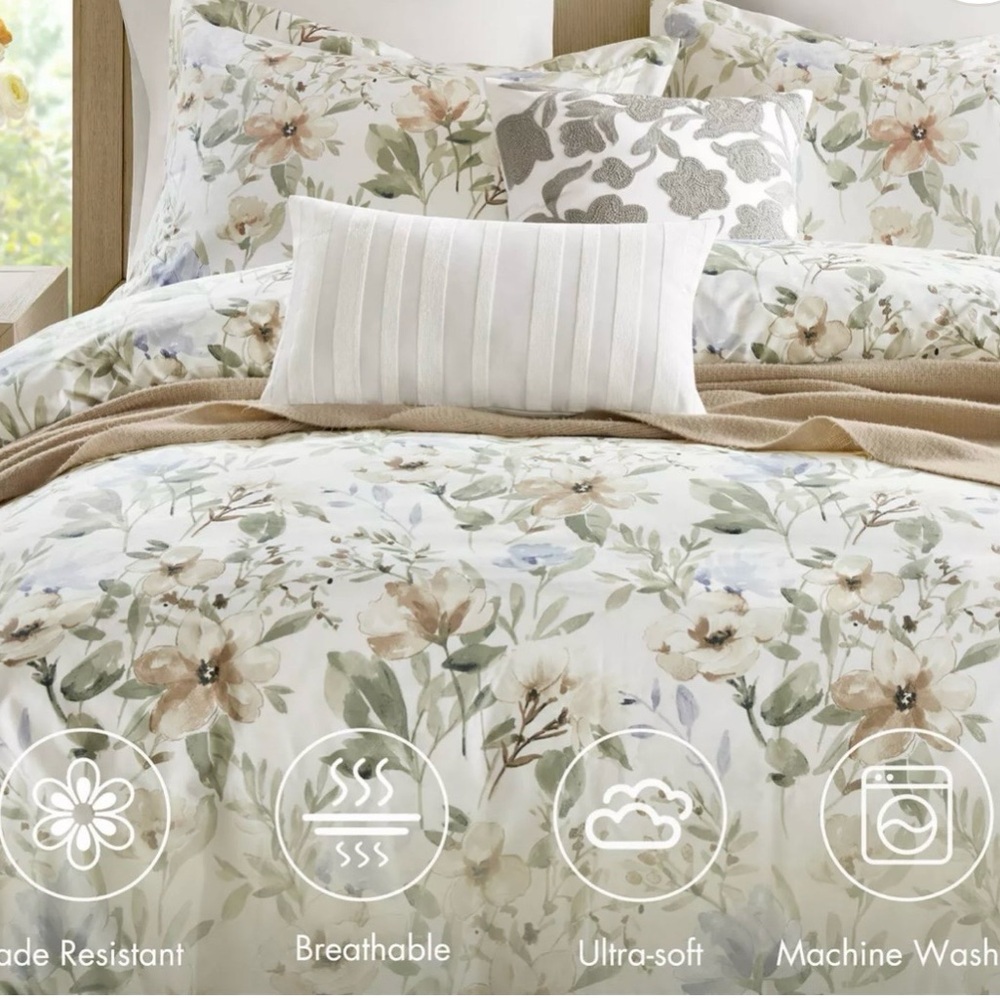 Harbor House Blue Herbal 5 Piece Cotton Sateen Print Duvet Set King NEW - Picture 3 of 9